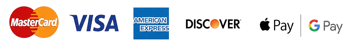 Mastercard, Visa, American Express, Discover, Apple Pay, Google Pay